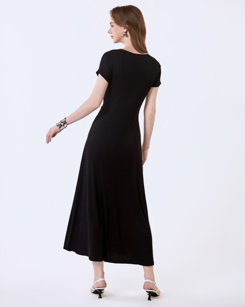 SIXDO G-Black V-Neck Woven Flared Dress